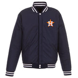 Houston Astros - JH Design Reversible Fleece Jacket with Faux Leather Sleeves - Navy/White