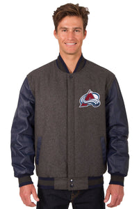 Colorado Avalanche Wool & Leather Reversible Jacket w/ Embroidered Logos - Charcoal/Navy