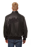 Oakland Athletics Full Leather Jacket - Black/Black