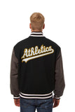 Oakland Athletics Two-Tone Wool Jacket w/ Handcrafted Leather Logos - Black/Gray