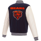 Chicago Bears - JH Design Reversible Fleece Jacket with Faux Leather Sleeves - Navy/White