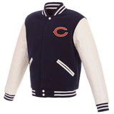 Chicago Bears - JH Design Reversible Fleece Jacket with Faux Leather Sleeves - Navy/White