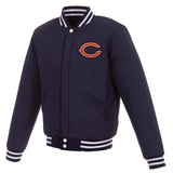 Chicago Bears - JH Design Reversible Fleece Jacket with Faux Leather Sleeves - Navy/White