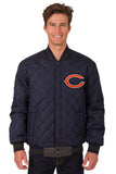 Chicago Bears Wool & Leather Reversible Jacket w/ Embroidered Logos - Charcoal/Navy