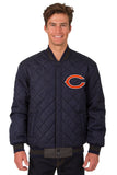 Chicago Bears Wool & Leather Reversible Jacket w/ Embroidered Logos - Navy