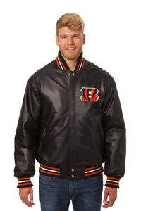 Cincinnati Bengals Handmade Full Leather Snap Jacket - Black