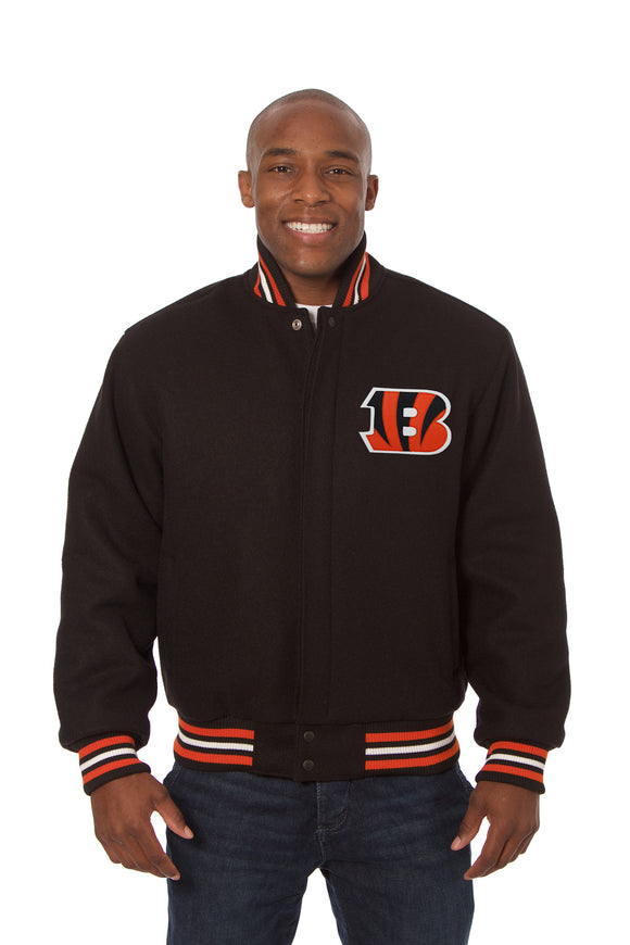 Cincinnati Bengals JH Design Wool Handmade Full-Snap Jacket - Black - J.H. Sports Jackets