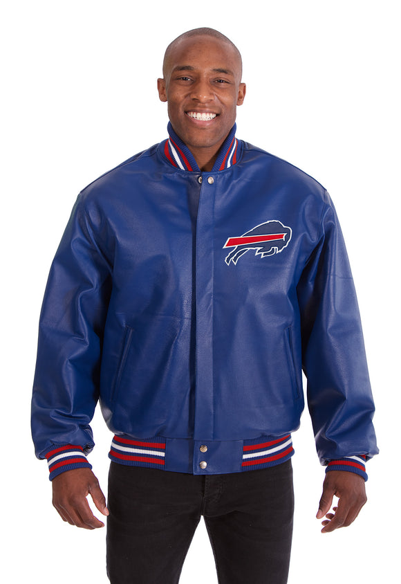 Chicago Bills Handmade Full Leather Snap Jacket - Royal - J.H. Sports Jackets