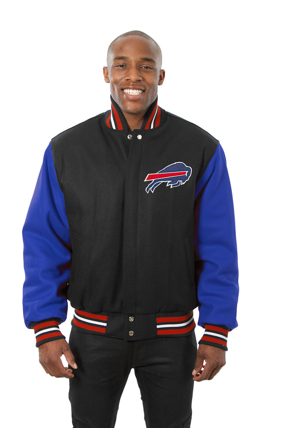 Buffalo Bills JH Design Wool Handmade Full-Snap Jacket - Black/Royal - J.H. Sports Jackets