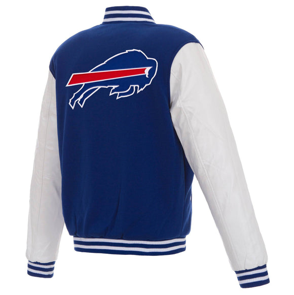 Buffalo Bills - JH Design Reversible Fleece Jacket with Faux Leather Sleeves - Royal/White