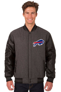 Buffalo Bills Wool & Leather Reversible Jacket w/ Embroidered Logos - Charcoal/Black