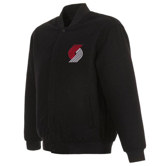 Portland Trail Blazers Reversible Wool Jacket -  Embroidered Logos JH Design Black