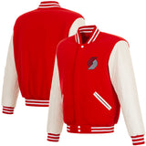 Portland Trail Blazers - JH Design Reversible Fleece Jacket with Faux Leather Sleeves - Red/White - J.H. Sports Jackets