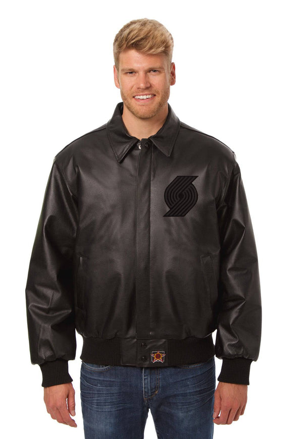 Portland Trail Blazers Full Leather Jacket - Black/Black