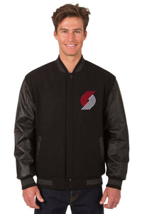 Portland Trail Blazers Wool & Leather Reversible Jacket w/ Embroidered Logos - Black