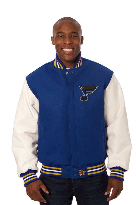 St. Louis Blues JH Design Wool & Leather Front Hit Reversible Jacket - Charcoal/Navy