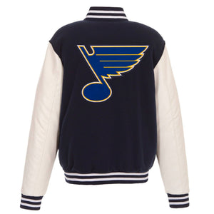 St. Louis Blues - JH Design Reversible Fleece Jacket with Faux Leather Sleeves - Navy/White