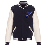 St. Louis Blues - JH Design Reversible Fleece Jacket with Faux Leather Sleeves - Navy/White