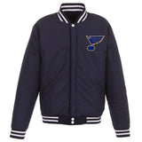 St. Louis Blues - JH Design Reversible Fleece Jacket with Faux Leather Sleeves - Navy/White