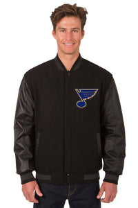 St. Louis Blues Wool & Leather Reversible Jacket w/ Embroidered Logos - Black