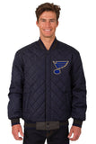 St. Louis Blues Wool & Leather Reversible Jacket w/ Embroidered Logos - Charcoal/Navy