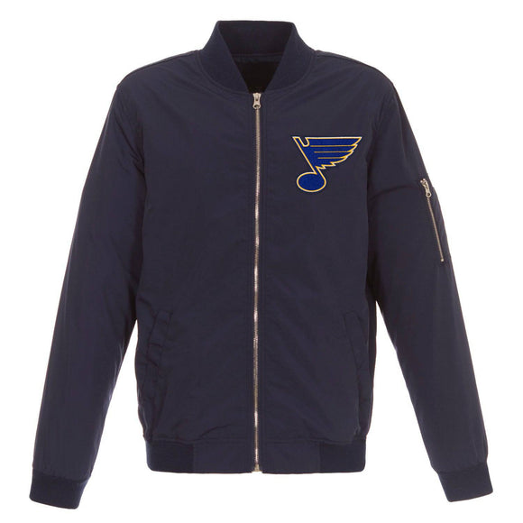 St. Louis Blues JH Design Lightweight Nylon Bomber Jacket – Navy