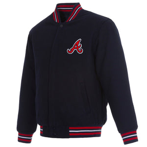 Atlanta Braves Reversible Wool Jacket Embroidered Logos -JH Design - Navy