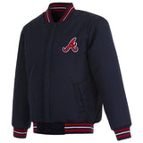 Atlanta Braves Reversible Wool Jacket Embroidered Logos -JH Design - Navy