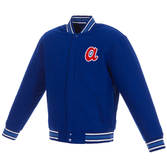 Atlanta Braves Reversible Wool Jacket - Royal, Vintage Logos