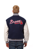 Atlanta Braves Domestic Two-Tone Handmade Wool and Leather Jacket-Navy/White