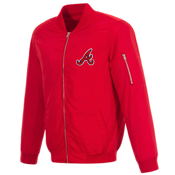 Atlanta Braves JH Design Lightweight Nylon Bomber Jacket – Red