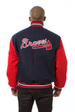 Atlanta Braves Two-Tone Wool Jacket w/ Embroidered Logos - Navy/Red