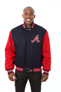 Atlanta Braves Two-Tone Wool Jacket w/ Embroidered Logos - Navy/Red