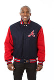 Atlanta Braves Two-Tone Wool Jacket w/ Embroidered Logos - Navy/Red