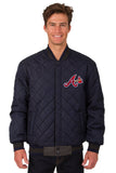 Atlanta Braves Wool & Leather Reversible Jacket w/ Embroidered Logos - Charcoal/Navy