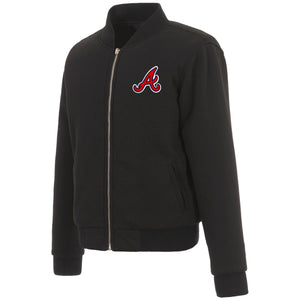 Atlanta Braves JH Design Reversible Women Fleece Jacket - Black