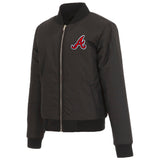 Atlanta Braves JH Design Reversible Women Fleece Jacket - Black