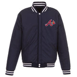 Atlanta Braves - JH Design Reversible Fleece Jacket with Faux Leather Sleeves - Navy/White