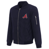 Atlanta Braves JH Design Lightweight Nylon Bomber Jacket – Navy - J.H. Sports Jackets