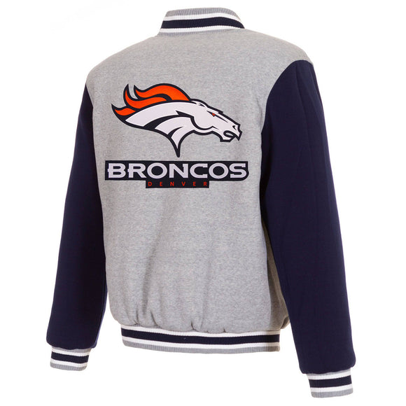 Denver Broncos Two-Tone Reversible Fleece Jacket - Gray/Navy