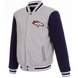 Denver Broncos Two-Tone Reversible Fleece Jacket - Gray/Navy