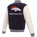 Denver Broncos - JH Design Reversible Fleece Jacket with Faux Leather Sleeves - Navy/White