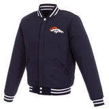 Denver Broncos - JH Design Reversible Fleece Jacket with Faux Leather Sleeves - Navy/White