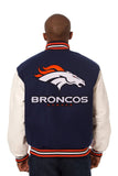 Denver Broncos Two-Tone Wool and Leather Jacket - Navy/White