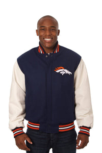 Denver Broncos Two-Tone Wool and Leather Jacket - Navy/White