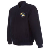 Milwaukee Brewers Reversible Wool Jacket  Embroidered Logos JH Design - Navy