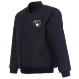 Milwaukee Brewers Reversible Wool Jacket  Embroidered Logos JH Design - Navy