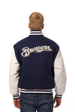 Milwaukee Brewers Domestic Two-Tone Handmade Wool and Leather Jacket-Navy/White