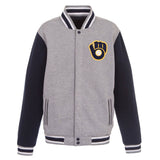 Milwaukee Brewers JH Design - Two-Tone Reversible Fleece Jacket - Gray/Navy