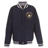 Milwaukee Brewers JH Design - Two-Tone Reversible Fleece Jacket - Gray/Navy